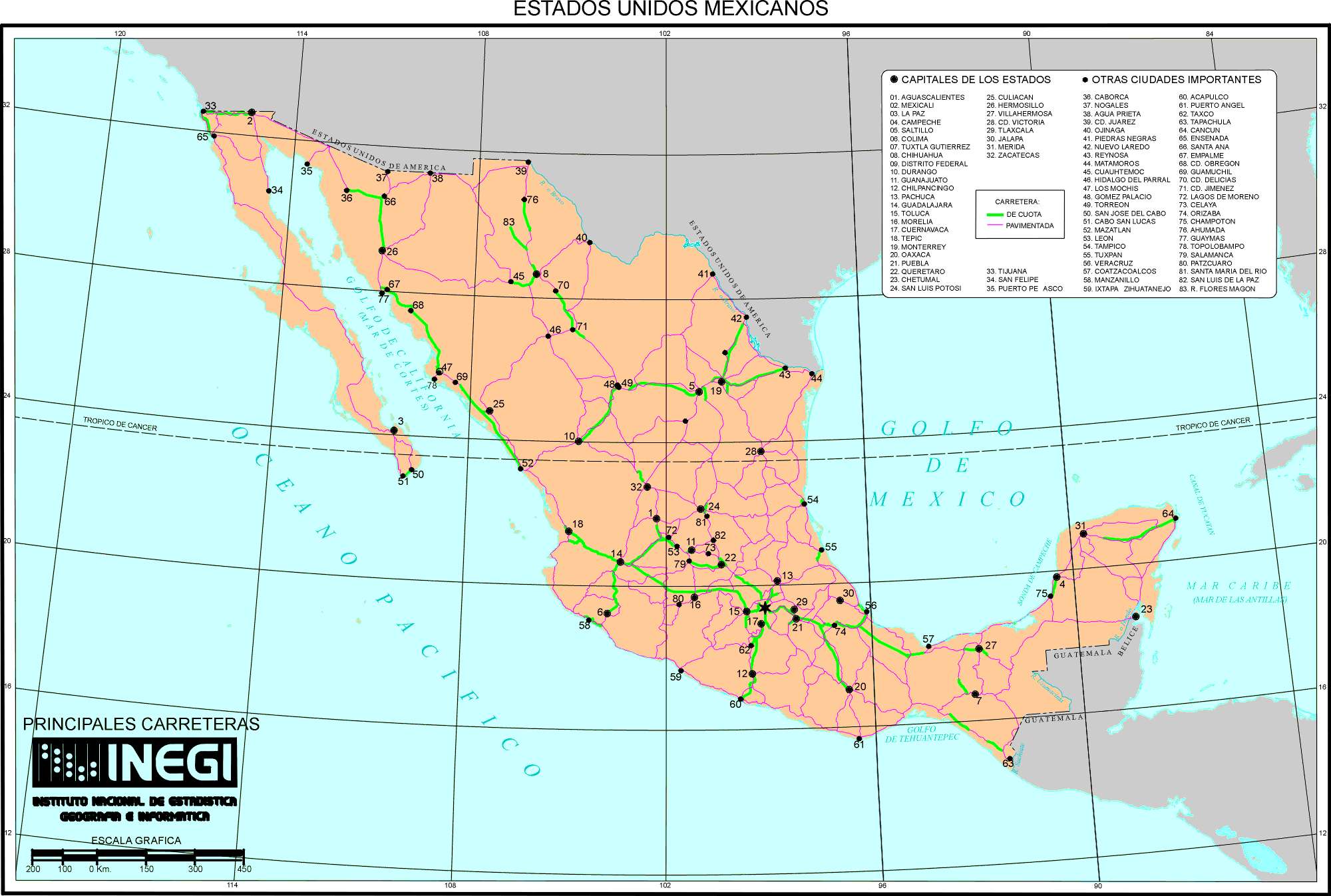 Mapa de Principales Carreteras Pavimentadas